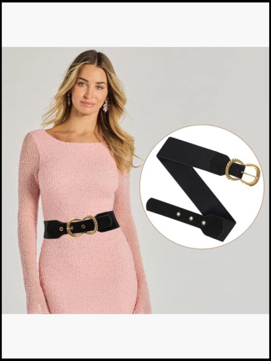 Wide Elastic Waist Belt with Vintage Needle Buckle Suede main image 4
